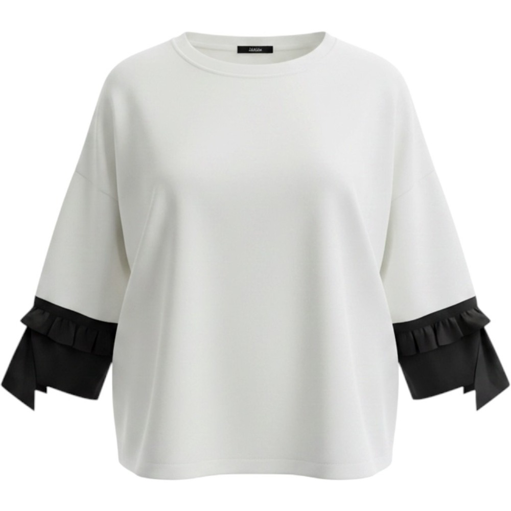 NWT Joh. White Blouse with Black Bow Sleeve Size M (Retailed for $68)